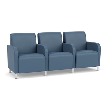 Lesro Siena Lounge Reception 3 Seat Tandem Seating, Brushed Steel, MD Titan Upholstery SN3103